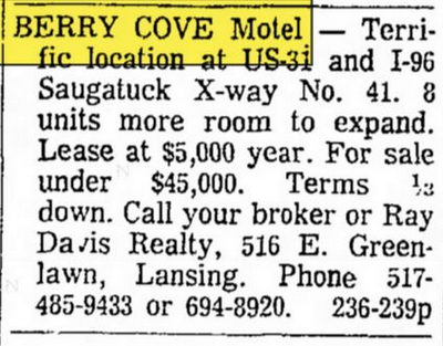 Berry Cove Motel - Apr 1976 Motel For Sale
